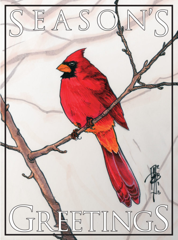 Cardinal in a tree in winter